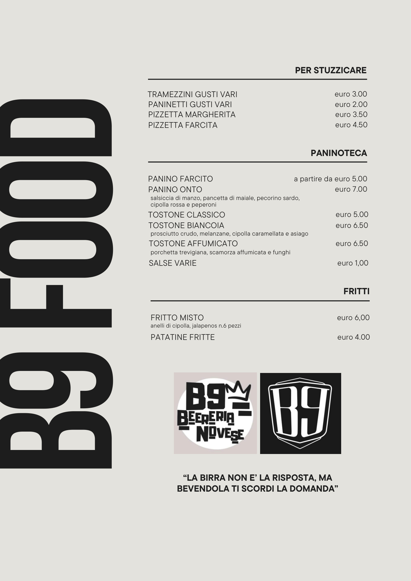 Menù food B9 con panini e fritti